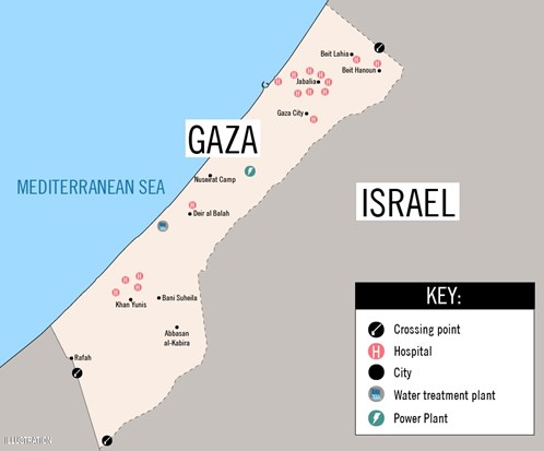 Map of Israel and Gaza