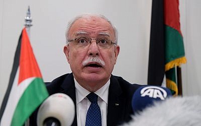 Palestinian Foreign Minister Riad Malki speaks during a press conference at the International Criminal Court on Tuesday May 22, 2018. (AP Photo/Mike Corder)