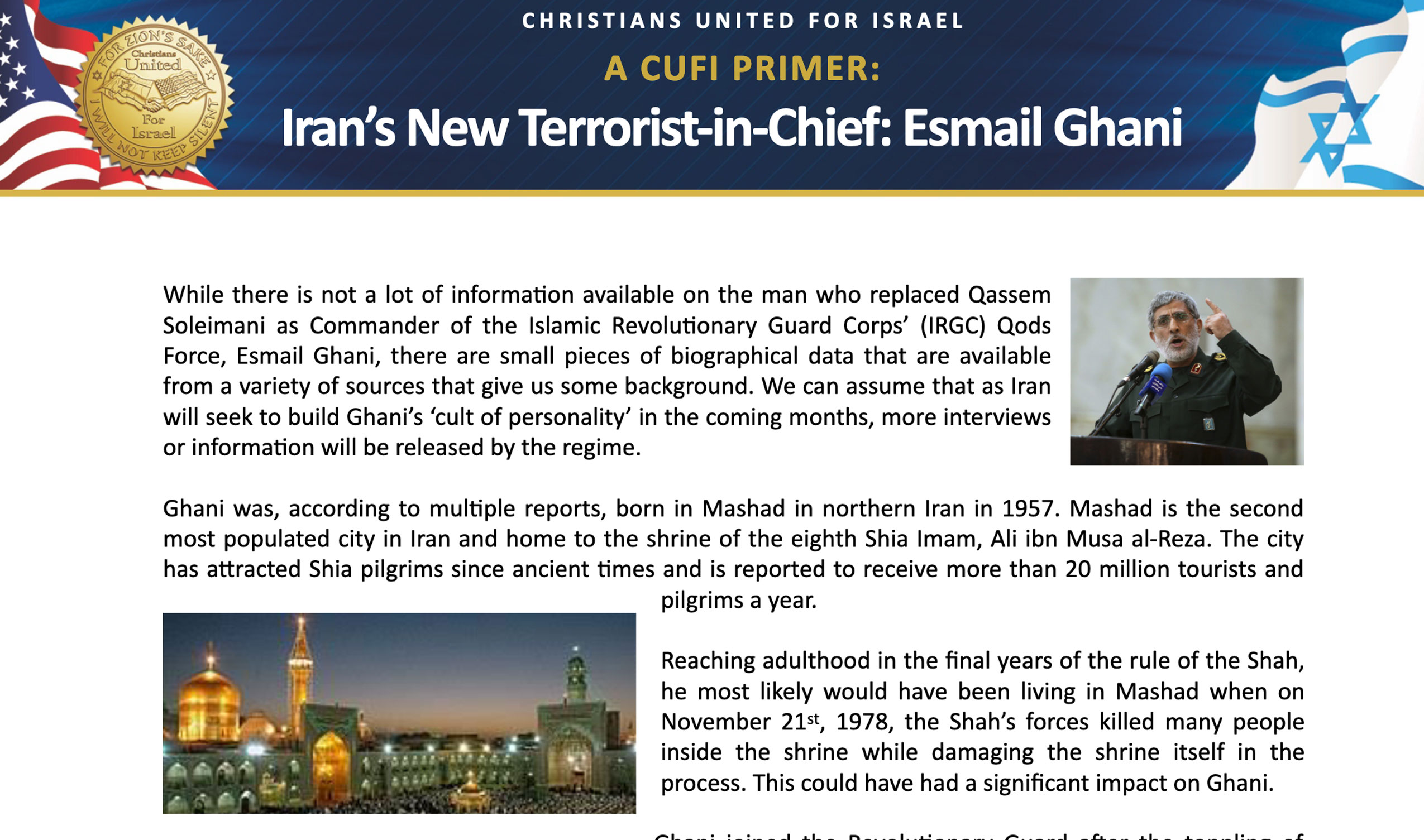Iran’s New Terrorist-in-Chief: Esmail Ghani Christians United for Israel