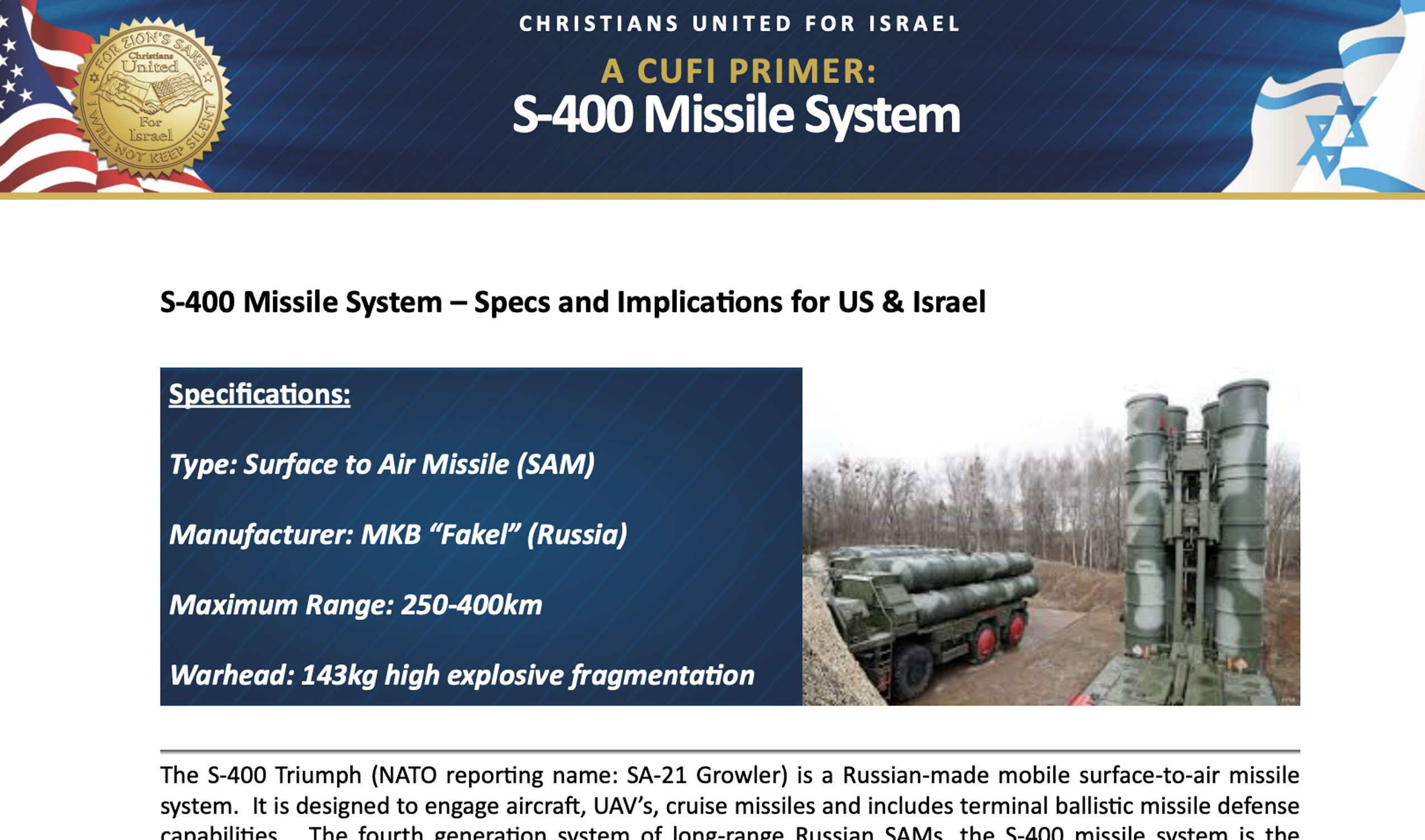 S-400 Missile System | Christians United for Israel