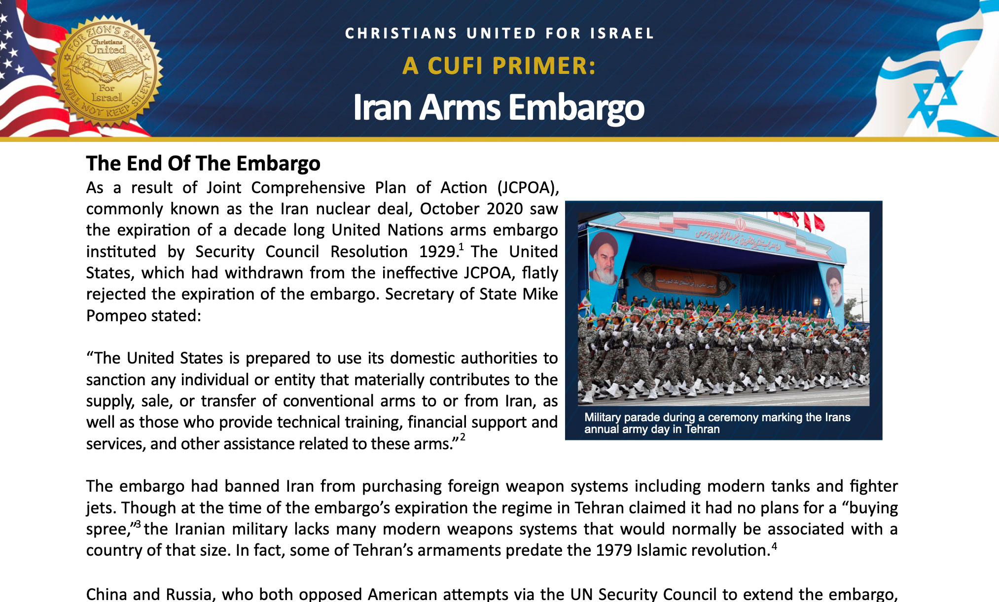 The Iran Arms Embargo Christians United for Israel