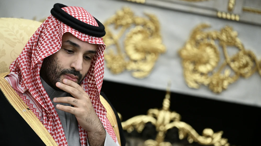 Crown Prince and Prime Minister of the Kingdom of Saudi Arabia Mohammed bin Salman looks on during a meeting with U.S. President Donald Trump (not pictured)