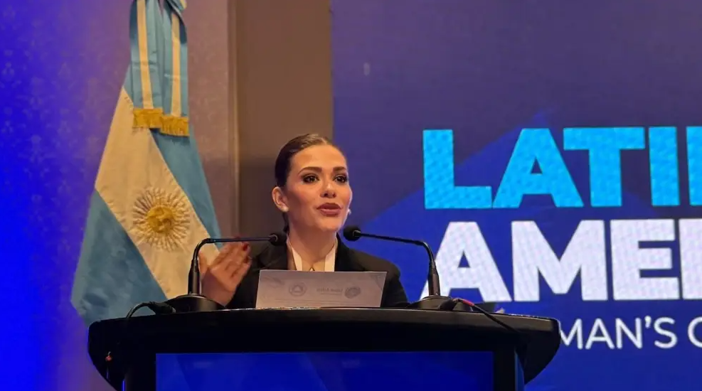 President of the Central American Parliament Karla Gutierrez addresses Latin American legislators in Argentina on June 29. Credit: Israel Allies Foundation.