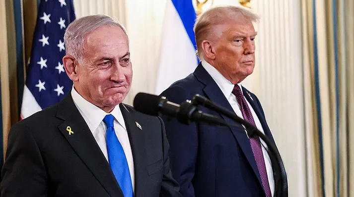 President Donald Trump and Israeli Prime Minister Benjamin Netanyahu hold a joint press conference in the State Dining Room at the White House in Washington, D.C., on Sept. 29, 2025. (Kevin Lamarque/Reuters)