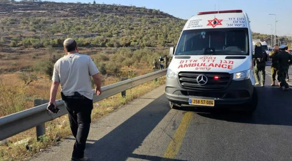 A Magen David Adom ambulance parks at the scene of a stabbing attack by Palestinians at Derech Avraham Farm, near Nablus in Samaria, on July 23, 2026. Credit: MDA.