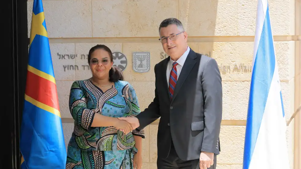 Democratic Republic of the Congo’s Foreign Minister Thérèse Kayikwamba Wagner and Israeli Foreign Minister Gideon Sa’ar in Jerusalem, July 27, 2026. Photo by Oz Schechter.