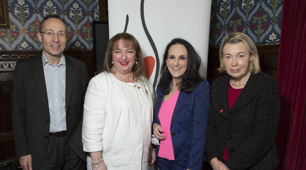 From left, Andy Slaughter MP; Sharon Hodgson MP, chair of the APPG on Ovarian Cancer; actress Lesley Josep; and Barbara Keeley MP attend The Eve Appeal afternoon tea party to mark the beginning of Ovarian Cancer Awareness Month at the House of Commons in London on Feb. 28, 2017. Photo by John Phillips/Getty Images for The Eve Appeal.