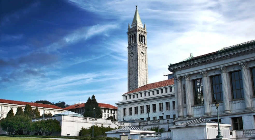 University of California, Berkeley campus, showing the Doe Memorial Library as well as Sather Tower, in Berkeley, Calif. Credit: Wikimedia Commons.