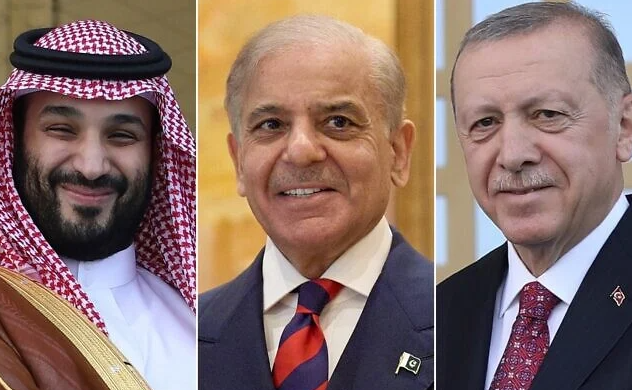 Left to right: Saudi Crown Prince Mohammed bin Salman in Ankara, Turkey, June 22, 2022 (AP Photo/Burhan Ozbilici); Pakistani Prime Minister Shehbaz Sharif in Islamabad, Pakistan, April 11, 2026 (Pakistan Prime Minister Office via AP); Recep Tayyip Erdogan in Istanbul, Turkey, June 22, 2022. (AP Photo/Burhan Ozbilici)