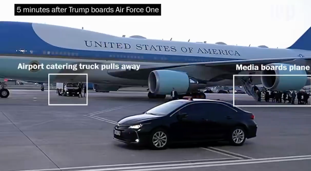US President Donald Trump boards an Air Force One plane following the NATO summit, and a catering truck is seen alongside the plane, on the tarmac at Ankara International Airport in Ankara, Turkey, July 8, 2026. (Social media, used in accordance with Clause 27a of the Copyright Law)