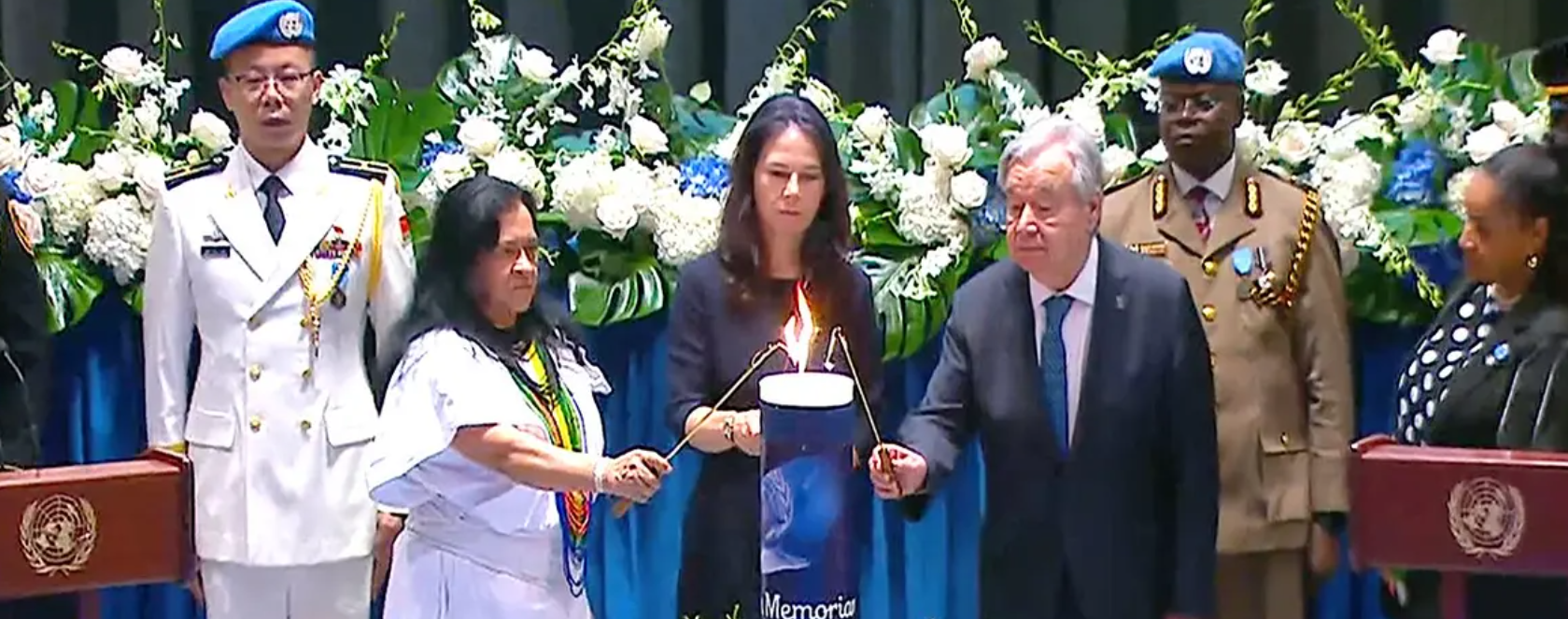 Secretary-General António Guterres and President of the General Assembly Annalena Baerbock pay tribute to 136 United Nations personnel who lost their lives in the line of duty in 2025, in New York, June 8, 2026. (UNTV)