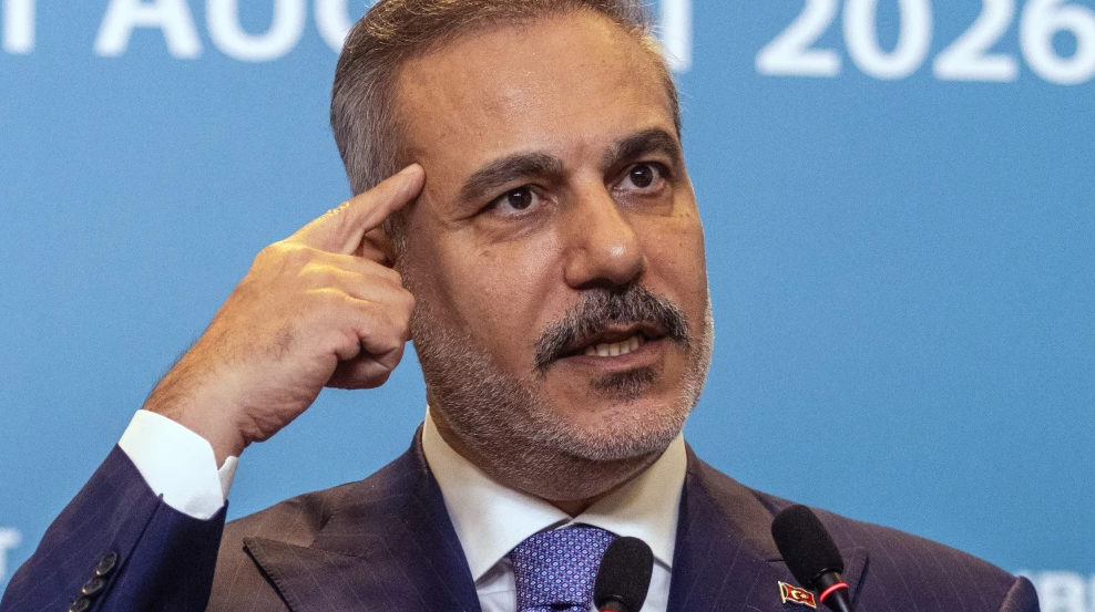 Turkish Foreign Minister Hakan Fidan attends a press conference following the first meeting of the Strategic Political and Defence Committee regarding the Makkah Joint Defence Agreement in Istanbul on Aug. 31, 2026. Photo by Burak Kara/Getty Images.