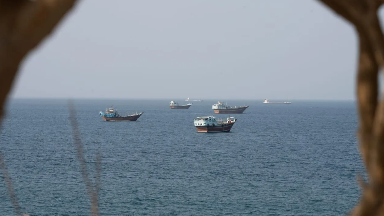 Vessels near the Strait of Hormuz, as seen from Musandam, Oman, August 17, 2026. (photo credit: REUTERS/STRINGER)