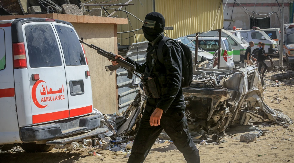 A masked member of Hamas in the southern Gaza Strip. Credit: Saeed Mohammed/Flash90.