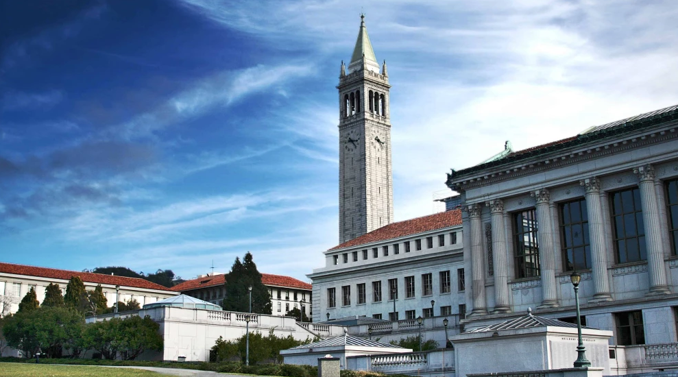 University of California, Berkeley campus, showing the Doe Memorial Library as well as Sather Tower, in Berkeley, Calif. Credit: Wikimedia Commons.