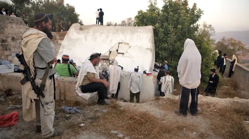 Israelis pray at the traditional tomb of Eleazar, son of Aaron the High Priest, in Awarta, near Nablus (Shechem) in Samaria, July 22, 2009. Photo by Matanya Tausig/Flash90.