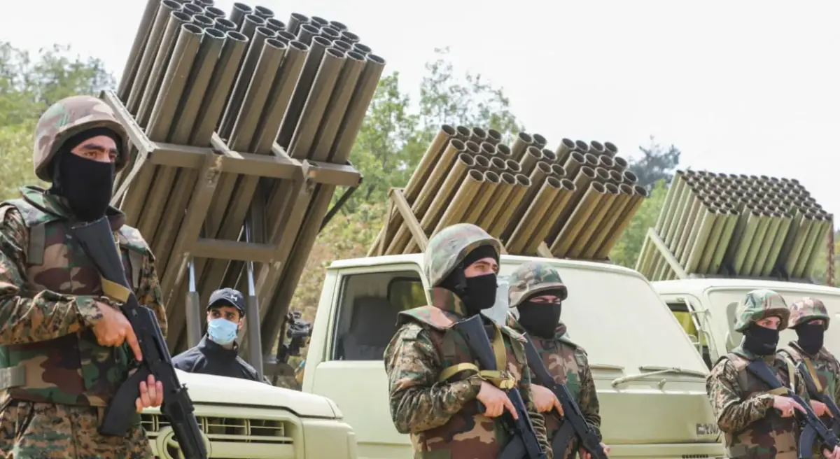 HEZBOLLAH MEMBERS take part in a military exercise during a media tour organized for the occasion of Resistance and Liberation Day, in Aaramta, Lebanon, last month. (photo credit: AZIZ TAHER/REUTERS)
